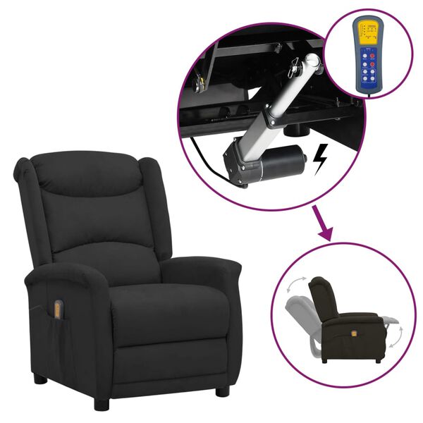vidaXL Poltrona elevat&oacute;ria de massagens tecido de microfibra preto