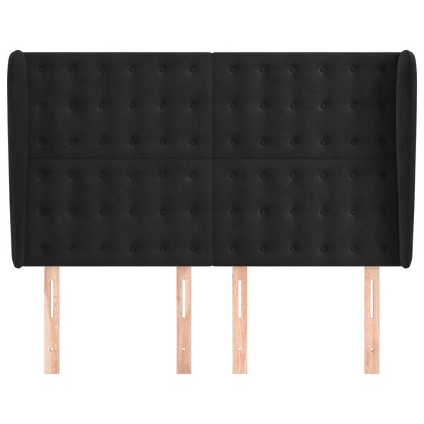 vidaXL Cabeceira de cama c/ abas veludo 147x23x118/128 cm preto