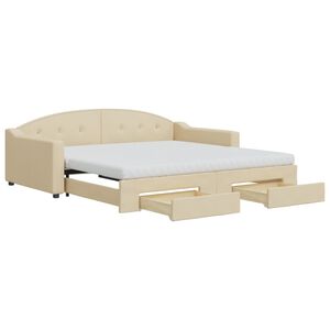 vidaXL Sof&aacute;-cama com gavet&atilde;o e gavetas 100x200 cm tecido cor creme