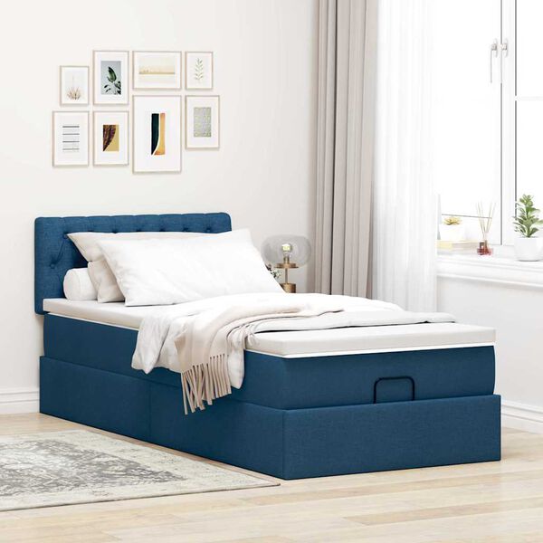 vidaXL Cama otomana com colch&atilde;o 90x200 cm tecido azul