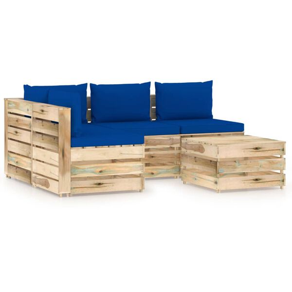 vidaXL 5 pcs conj. lounge jardim c/ almofad&otilde;es madeira impreg. verde