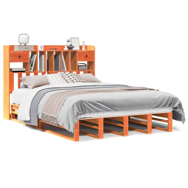 vidaXL Cama com estante sem colch&atilde;o 140x190 cm pinho maci&ccedil;o