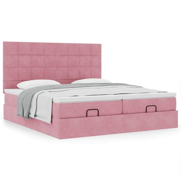 moldura de cama otomana vidaXL com colch&atilde;o rosa 200x200cm Veludo