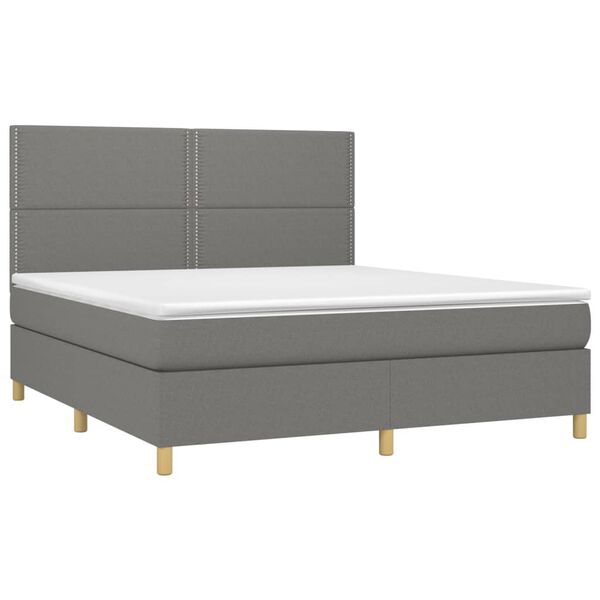 vidaXL Cama box spring c/ colch&atilde;o e LED 160x200 cm tecido cinza-escuro