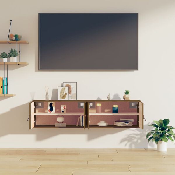 vidaXL Arm&aacute;rios de parede 2 pcs 60x30x30 cm pinho maci&ccedil;o castanho-mel