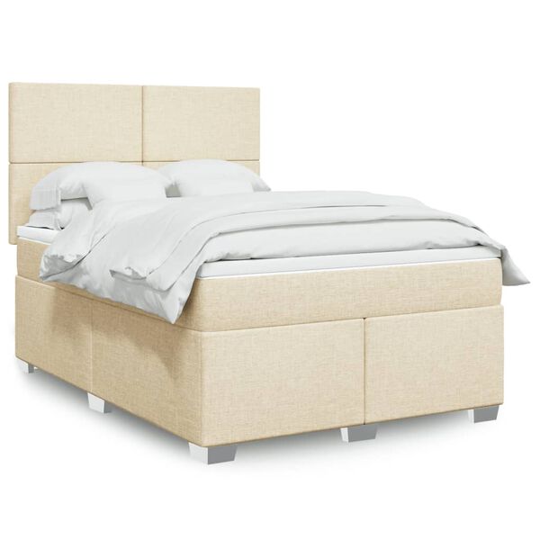 vidaXL Cama com molas/colch&atilde;o 140x190 cm tecido cor creme
