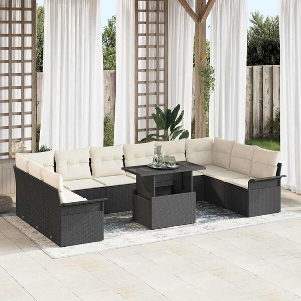 vidaXL Conjunto de Sof&aacute; de Jardim 11 pcs Preto Rattan Sint&eacute;tico