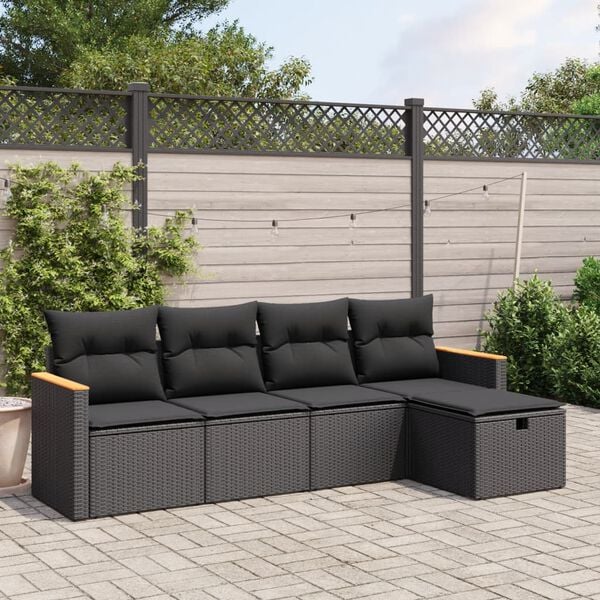 vidaXL 5 pcs conjunto sof&aacute;s de jardim com almofad&otilde;es vime PE preto