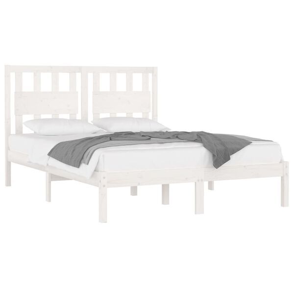 vidaXL Estrutura de cama 140x200 cm madeira de pinho maci&ccedil;a branco