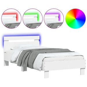 vidaXL Estrutura de cama com cabeceira e luzes LED 75x190 cm branco