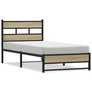 vidaXL Estrutura de cama sem colch&atilde;o 75x190 cm metal carvalho sonoma