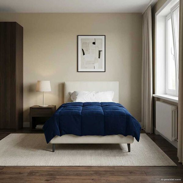 vidaXL Edredom de Ver&atilde;o Simples Azul Escuro 140 x 220 cm Microfibra