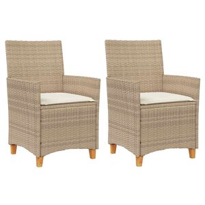 vidaXL Cadeiras de jardim c/ almofad&otilde;es 2 pcs vime PE/madeira bege