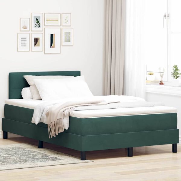 vidaXL Cama Box com colch&atilde;o Verde Escuro 120 x 190 cm Veludo