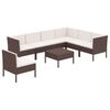 vidaXL 8 pcs conjunto lounge jardim c/ almofad&otilde;es vime PE castanho