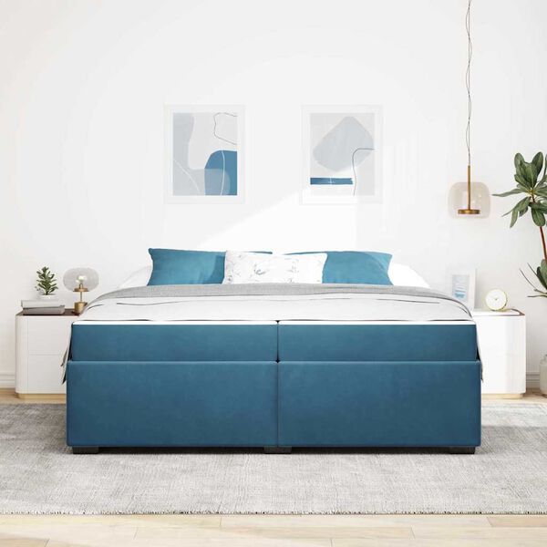 vidaXL Estrutura da Cama com colch&atilde;o Azul Escuro 200 x 200 cm tecido