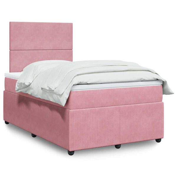 vidaXL Cama boxspring com colch&atilde;o 120x190 cm veludo rosa