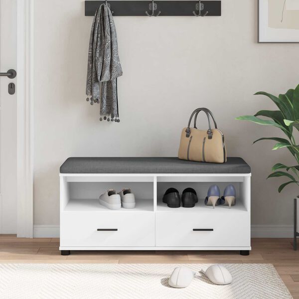 vidaXL Banco de Hall com almofada com gaveta Branco 100 x 38 x 46 cm