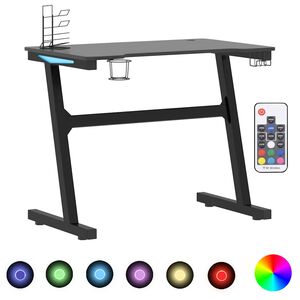 vidaXL Secret&aacute;ria de gaming c/ luzes LED forma de Z 90x60x75 cm preto