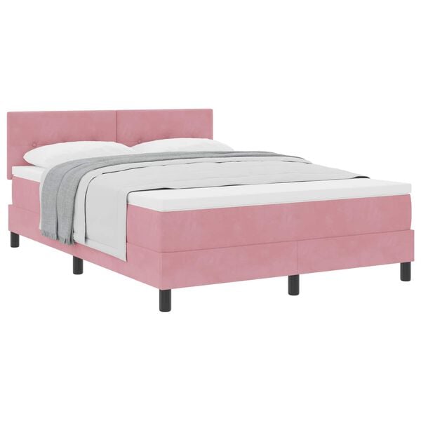 vidaXL Cama Box com colch&atilde;o com cabeceira Rosa 140 x 200 cm Veludo