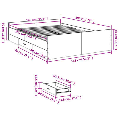 vidaXL Estrutura de cama c/ gavetas 140x190 cm derivados madeira preto