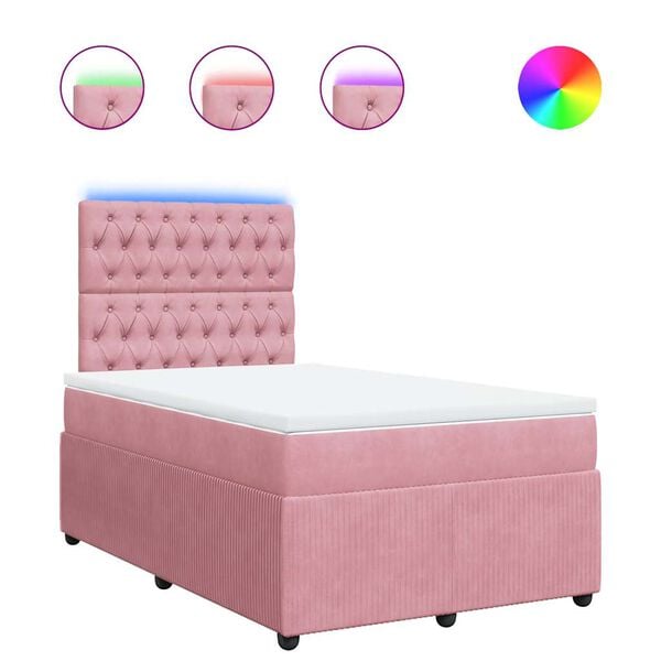 vidaXL Cama boxspring com colch&atilde;o 120x200 cm veludo rosa