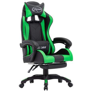 vidaXL Cadeira estilo corrida c/ apoio p&eacute;s couro artif. verde/preto