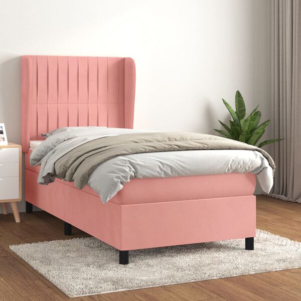vidaXL Cama com molas/colch&atilde;o 90x200 cm veludo rosa