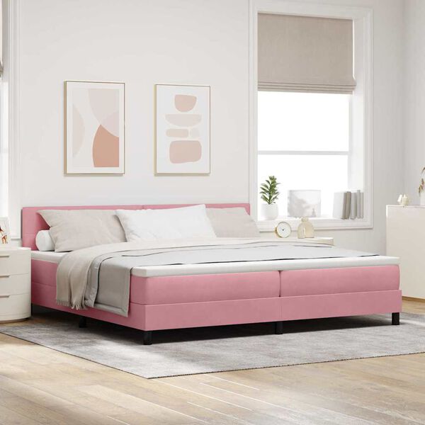 vidaXL Cama Box com colch&atilde;o com cabeceira Rosa 200 x 200 cm Veludo