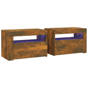 vidaXL Mesas cabeceira c/ LEDs 2 pcs 60x35x40 cm carvalho fumado