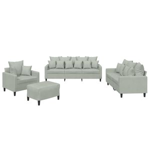 vidaXL 4 pcs conjunto de sof&aacute;s com almofad&otilde;es veludo cinzento-claro