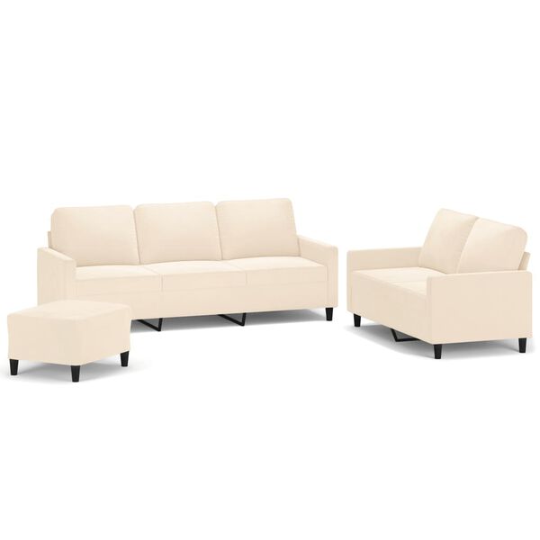 vidaXL 3 pcs conjunto de sof&aacute;s com almofad&otilde;es veludo cor creme