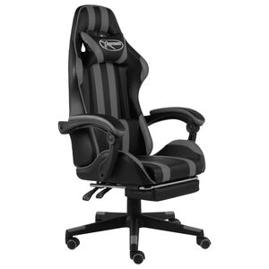 vidaXL Cadeira estilo corrida c/ apoio p&eacute;s couro artif. preto/cinzento