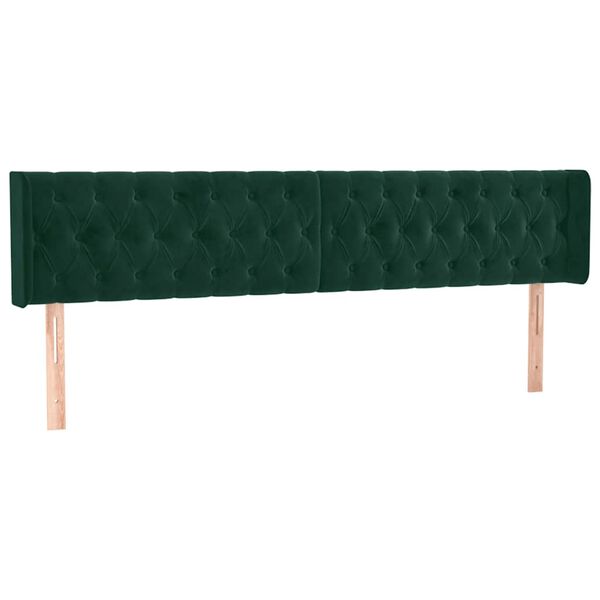 vidaXL Cabeceira de cama c/ abas veludo 203x16x78/88cm verde-escuro