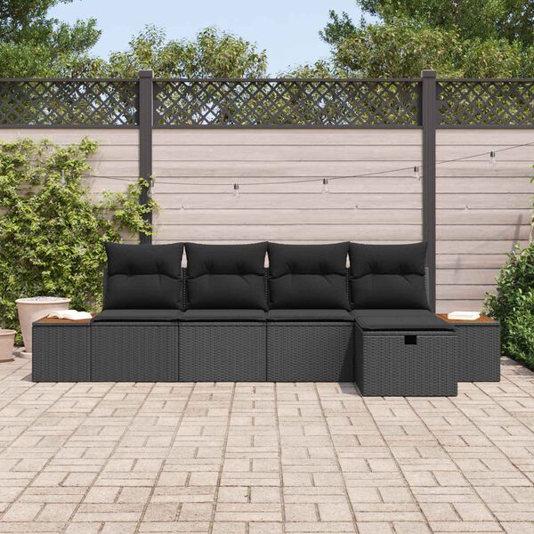 vidaXL Conjunto de Sof&aacute; de Jardim 5 pcs Preto Rattan Sint&eacute;tico