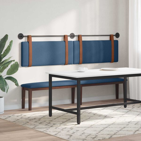 vidaXL Cabeceira Suspensa Liso Azul 210 x 55 x 5 cm PU Antigo