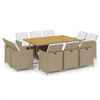 vidaXL 11 pcs conjunto jantar p/ jardim c/ almofad&otilde;es vime PE bege