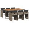 vidaXL 7 pcs conjunto de jantar p/ jardim c/ almofad&otilde;es vime PE cinza