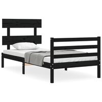 vidaXL Estrutura de cama com cabeceira 90x200 cm madeira maciça preto