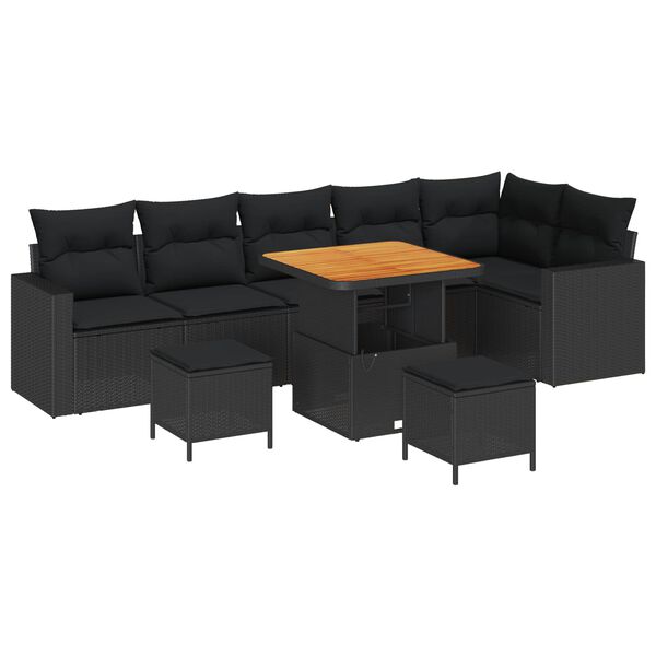 vidaXL Conjunto de Sof&aacute; de Jardim 9 pcs Preto vime PE