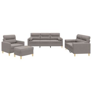 vidaXL 4 pcs conjunto de sof&aacute;s com almofadas tecido cinza-acastanhado