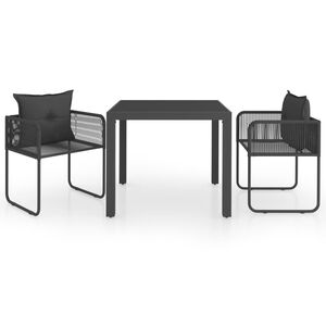 vidaXL 3 pcs conjunto de jantar para jardim vime de PVC preto