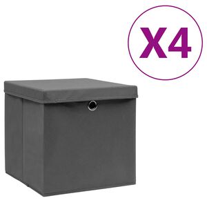 vidaXL Caixas de arruma&ccedil;&atilde;o com tampas 4 pcs 28x28x28 cm cinza