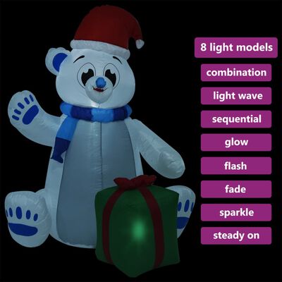 vidaXL Urso polar insuflável de Natal LED interior/exterior 2,4 m