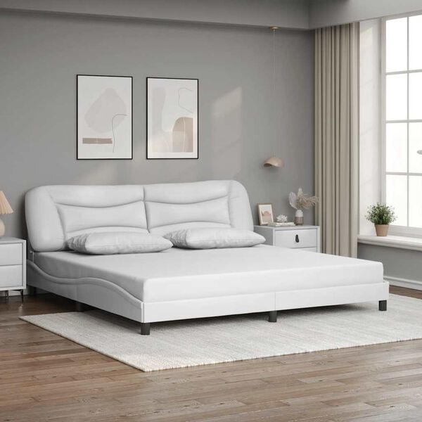 vidaXL Estrutura de cama sem colch&atilde;o Hvar couro artificial 200x200 cm branco