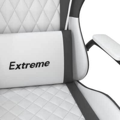 vidaXL Cadeira gaming massagens couro artificial branco e preto
