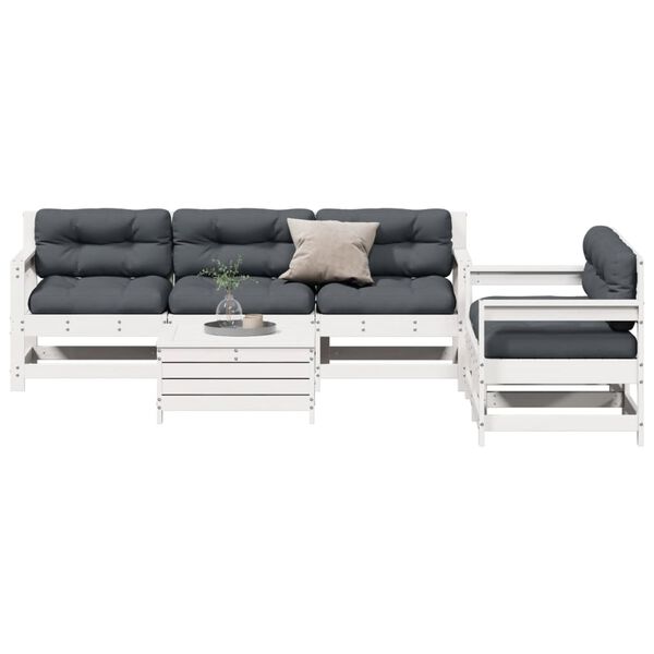 vidaXL 6 pcs conjunto lounge jardim c/ almofad&otilde;es pinho maci&ccedil;o branco