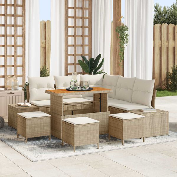 vidaXL Conjunto de Sof&aacute; de Jardim 8 pcs Bege Rattan Sint&eacute;tico