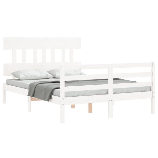 vidaXL Estrutura de cama com cabeceira 120x200cm madeira maci&ccedil;a branco