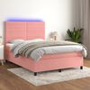 vidaXL Cama box spring c/ colch&atilde;o/LED 140x190 cm veludo rosa